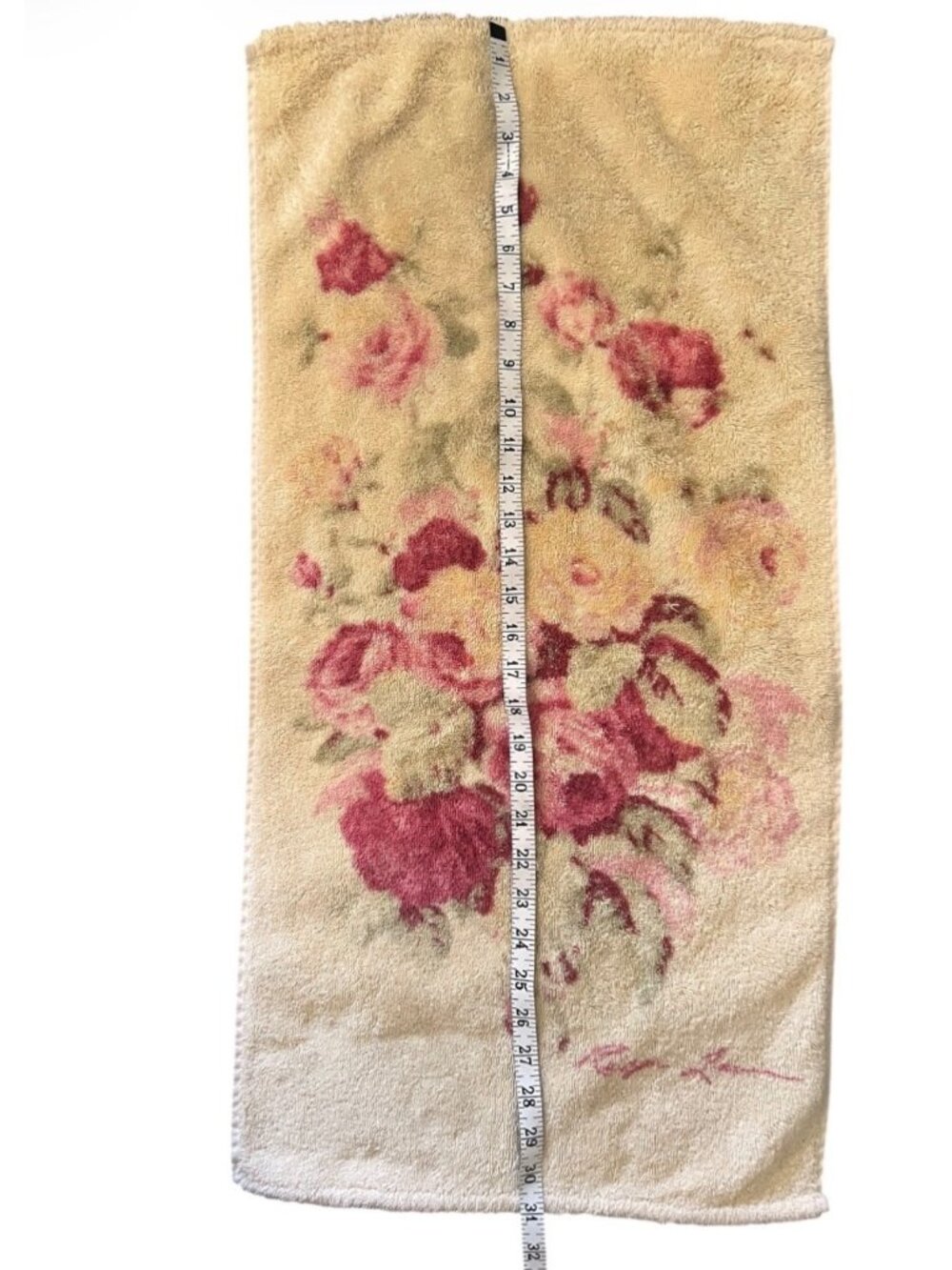 Ralph Lauren Signed Kathleen Hand Towels Yellow Rust Floral Shabby Cottage Roses - Picture 3 of 9